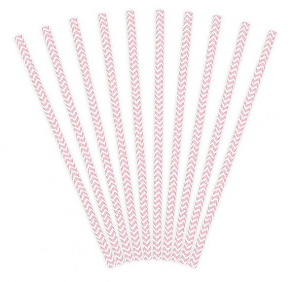 10 pailles en papier zigzag rose 19,5cm