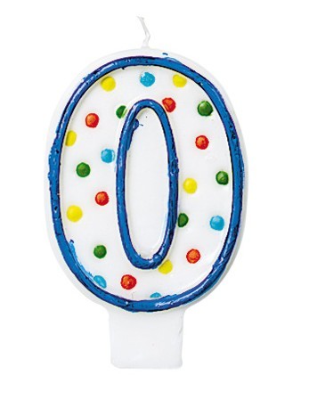 Celebration Number Candle 0 With Colorful Dots For Birthday Cake