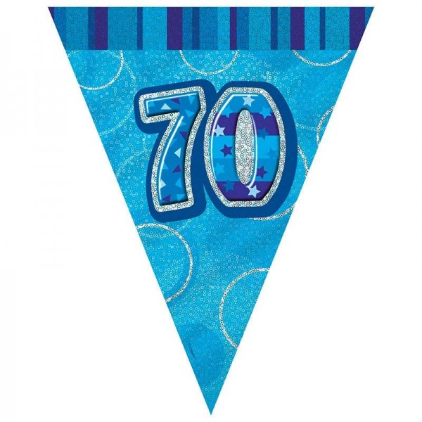 Happy Blue Sparkling 70th Birthday vimpelkedja 365cm 2