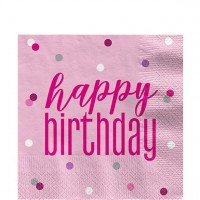 16 Sparkling Pink Birthday napkins 33 x 33cm