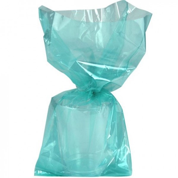 25 sachets cadeaux turquoise cellophane 29cm