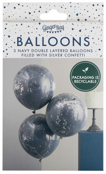 3 Blue Silver shreds balloon set 46cm