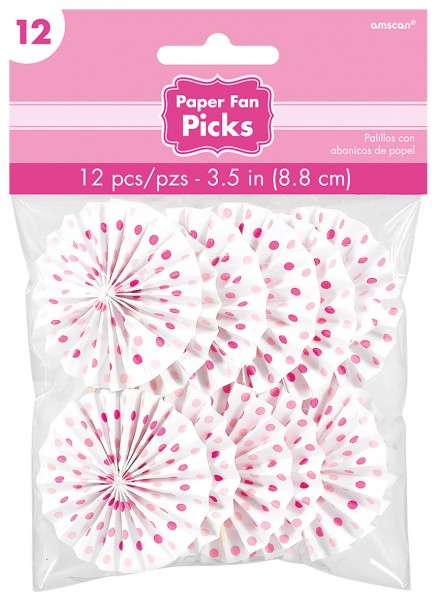 12 Candy Buffet Papier Rosetten Spieße Pink