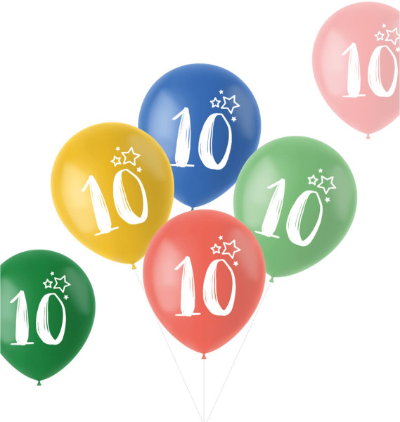 6 Gleeful 10th Birthday balloons 33cm