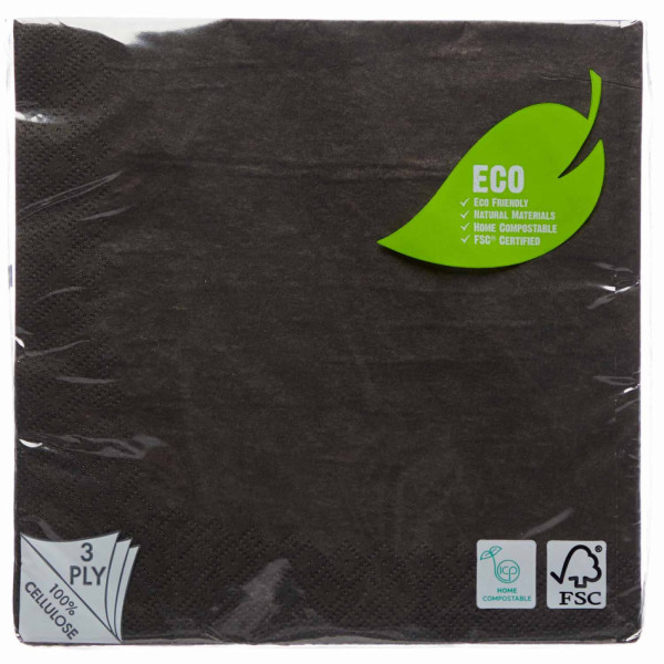 20 serviettes écologiques noires 33cm