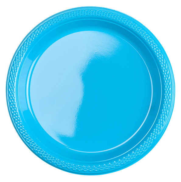 20 assiettes en plastique bleu azur 17,7 cm