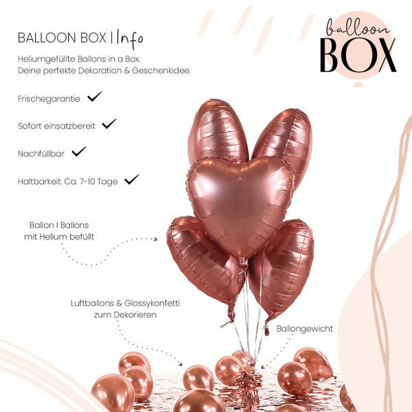 5 Heliumballons in der Box matte Rosegolden Hearts 3
