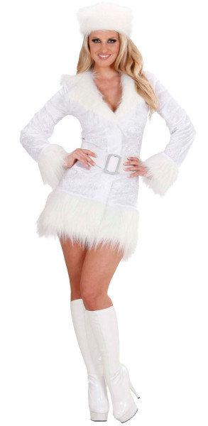 Mini abito bianco con rifiniture in eco-pelliccia