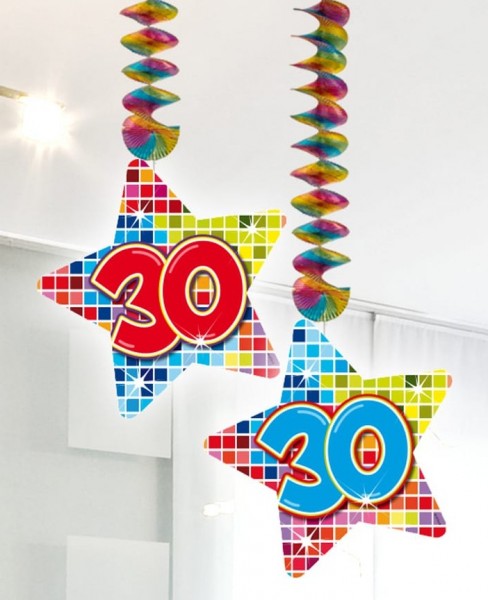 2 Groovy 30th Birthday spiral hangers 75cm