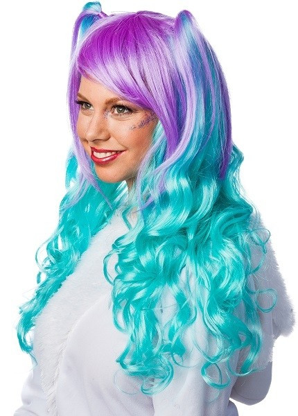 Freaky manga wig in turquoise-purple