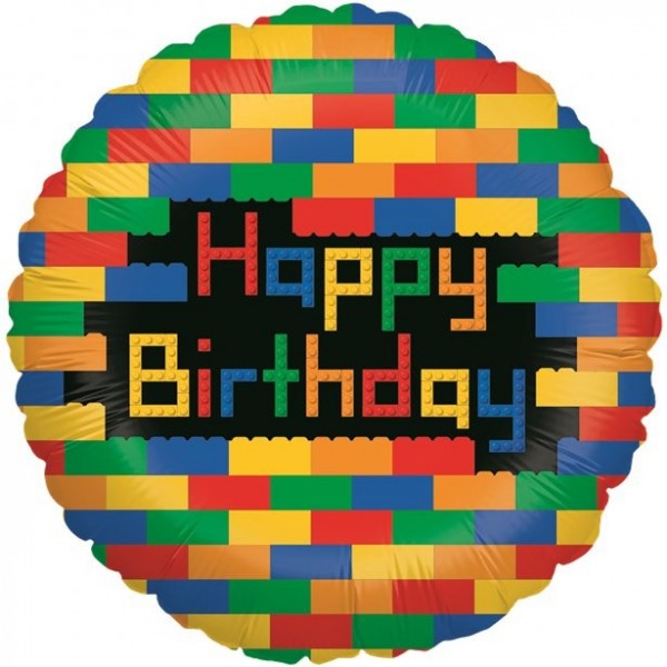 Byggkloss Happy Birthday folieballong 46cm