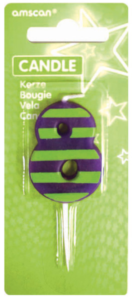 Fiesta Number Candle 8 For Pies Purple-Green Striped