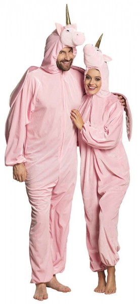 Pink unicorn jumpsuit costume for adults