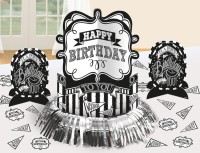 Zwart-witte feesttafeldecoratie Happy Birthday 23-delig
