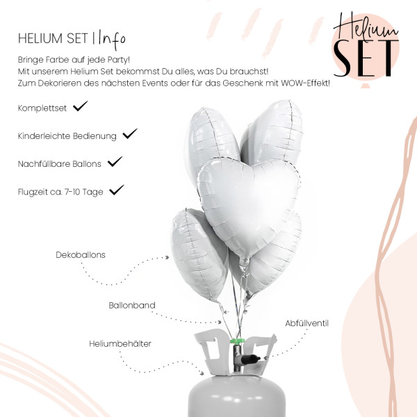 Simply White - Herz Ballonbouquet-Set mit Heliumbehälter
