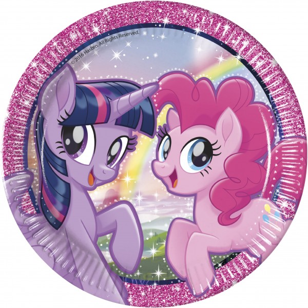 8 platos de papel purpurina Pony & Friends 23cm