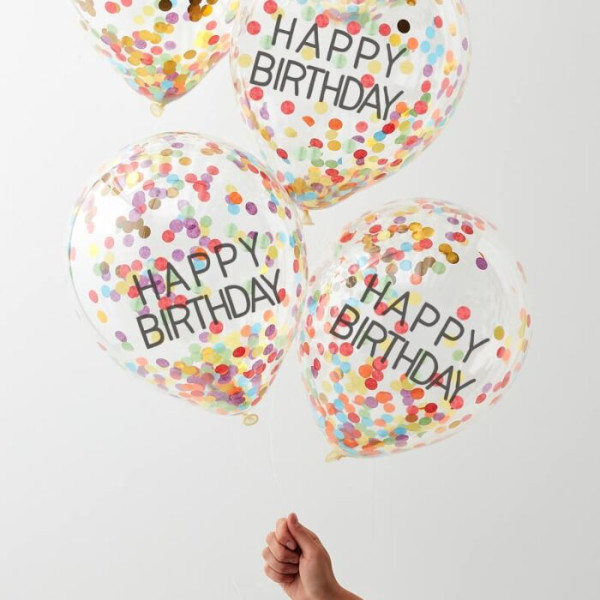 5 globos confeti arcoiris Cumpleaños 30cm