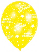 Vorschau: 6 Ballons Happy Birthday Star bunt 27,5 cm