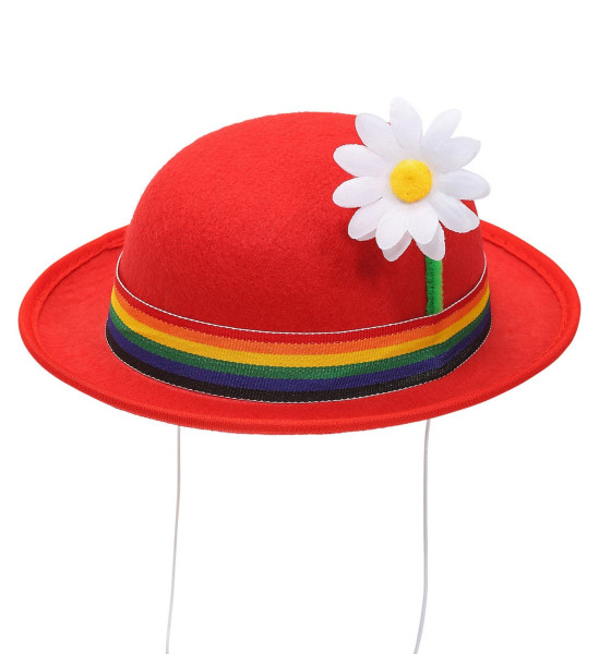 Röd clown bowler hatt med blomma