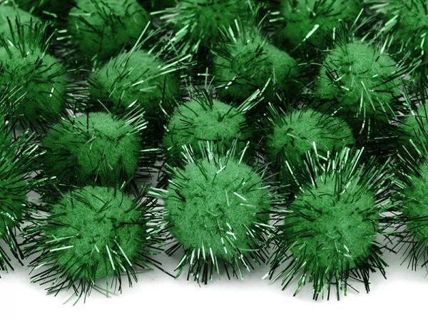 20 pompons en peluche avec paillettes vert 2cm