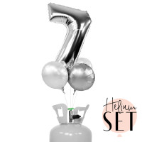 Vorschau: XXL Zahl 7 Silber Ballonbouquet-Set mit Heliumbehälter