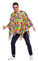 Oversigt: Farverig hippie-poncho til voksne