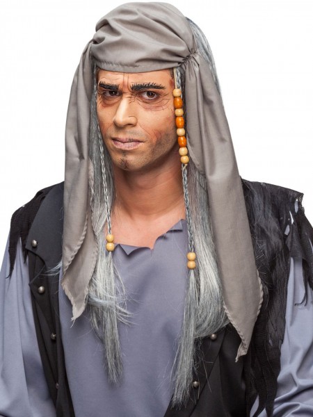 Gray pirate wig with headscarf unisex