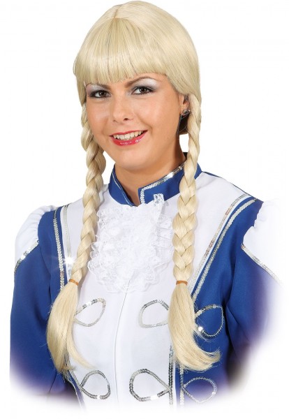 Perruque Funkenmariechen Guard blonde avec des nattes