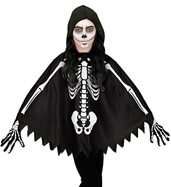 Skelett Poncho für Kinder in Schwarz