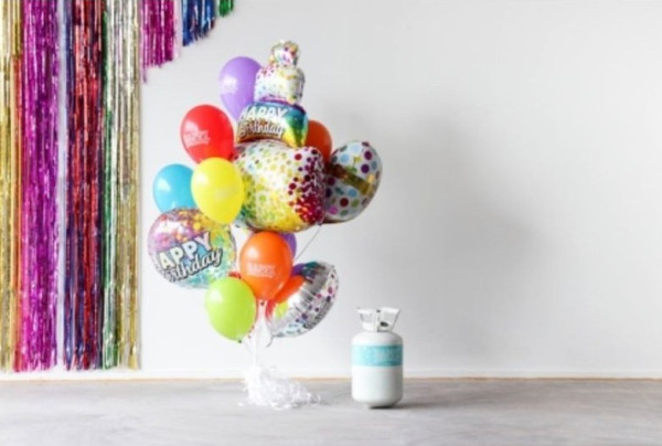 Happy birthday helium bottle with balloons