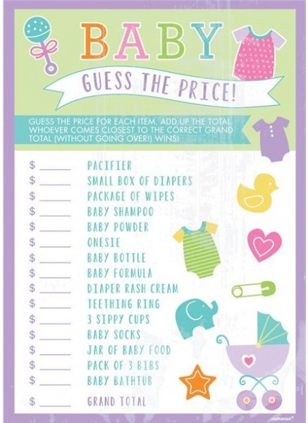 Baby Shower Game Zgadnij cenę w 24 sztukach