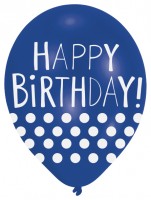 Vorschau: 6 Happy Birthday Ballons mit Punkten 28 cm