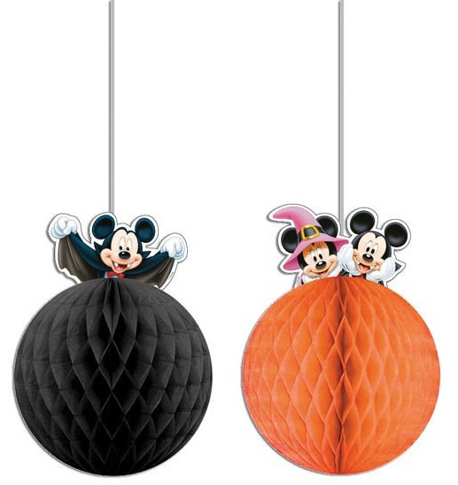 2 boules nid d'abeille Mickey Mouse Halloween 17cm