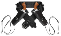 Förhandsgranskning: Dubbel cowboypistolhållare i svart läderlook