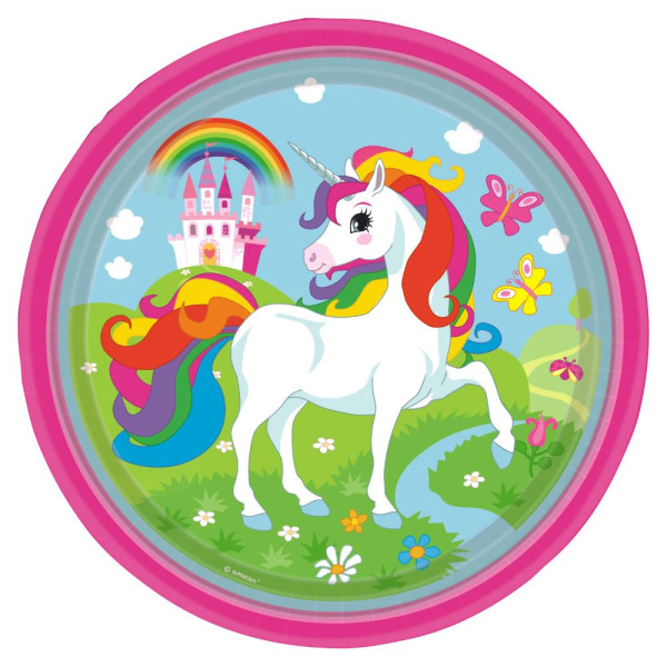 8 platos de papel unicornio mágico Rainbow Sparkle 23cm