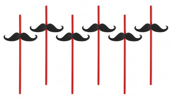 6 mustache straws red 24cm