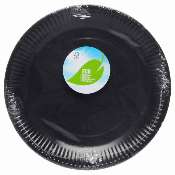 8 piatti in carta ecologica nera 23cm