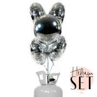 Vorschau: Glossy - Pure Silver - Rund Ballonbouquet-Set mit Heliumbehälter