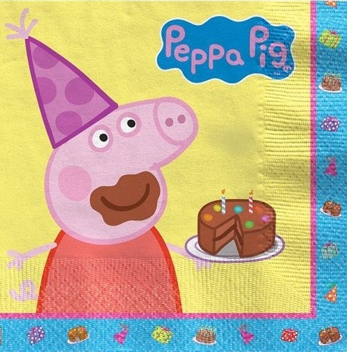 6 serviettes Peppa Pig Rainbow Birthday 33cm