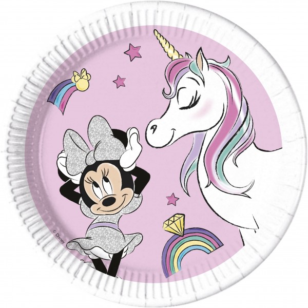 8 platos ecológicos Minnie Mouse unicornio 23cm