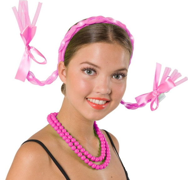 Roze pigtails LED-hoofdband in roze
