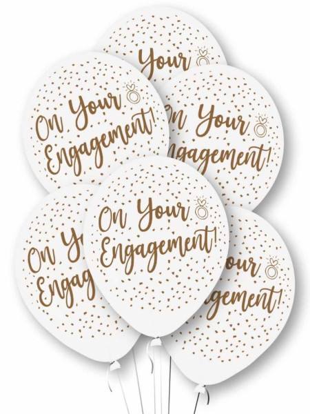6 white and gold engagement balloons 27.5cm