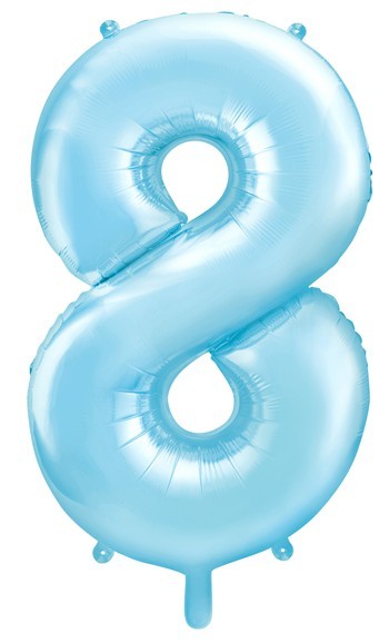 Nummer 8 folieballon hemelsblauw 86cm