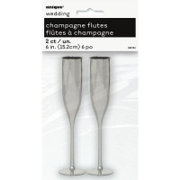 Preview: Set of 2 decorative champagne glasses plastic silver