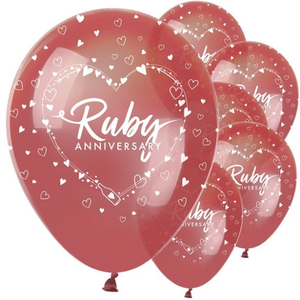 6 Ruby jubileumsballonger 30cm