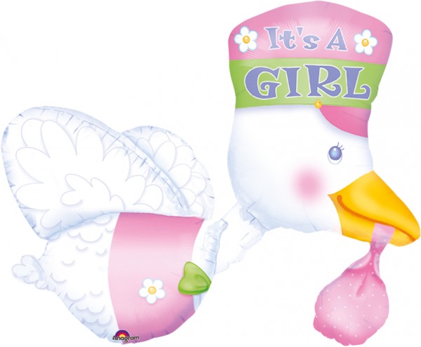 Baby shower to dziewczynka balon foliowy bocian