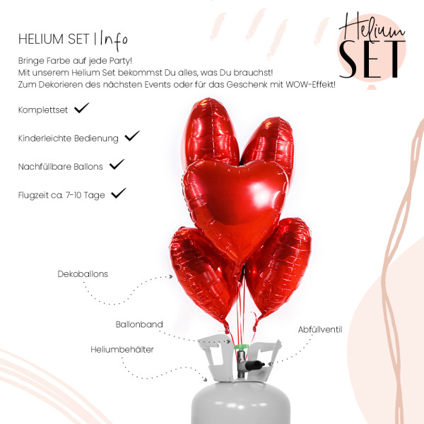 Glossy - Hot Love - Herz Ballonbouquet-Set mit Heliumbehälter