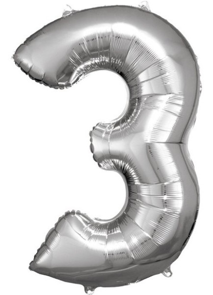 Ballon aluminium numéro 3 argent 86cm