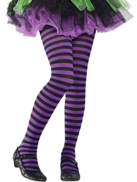 Striped kids tights purple black