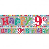 Colorful 9th birthday foil banner holographic 2.6m
